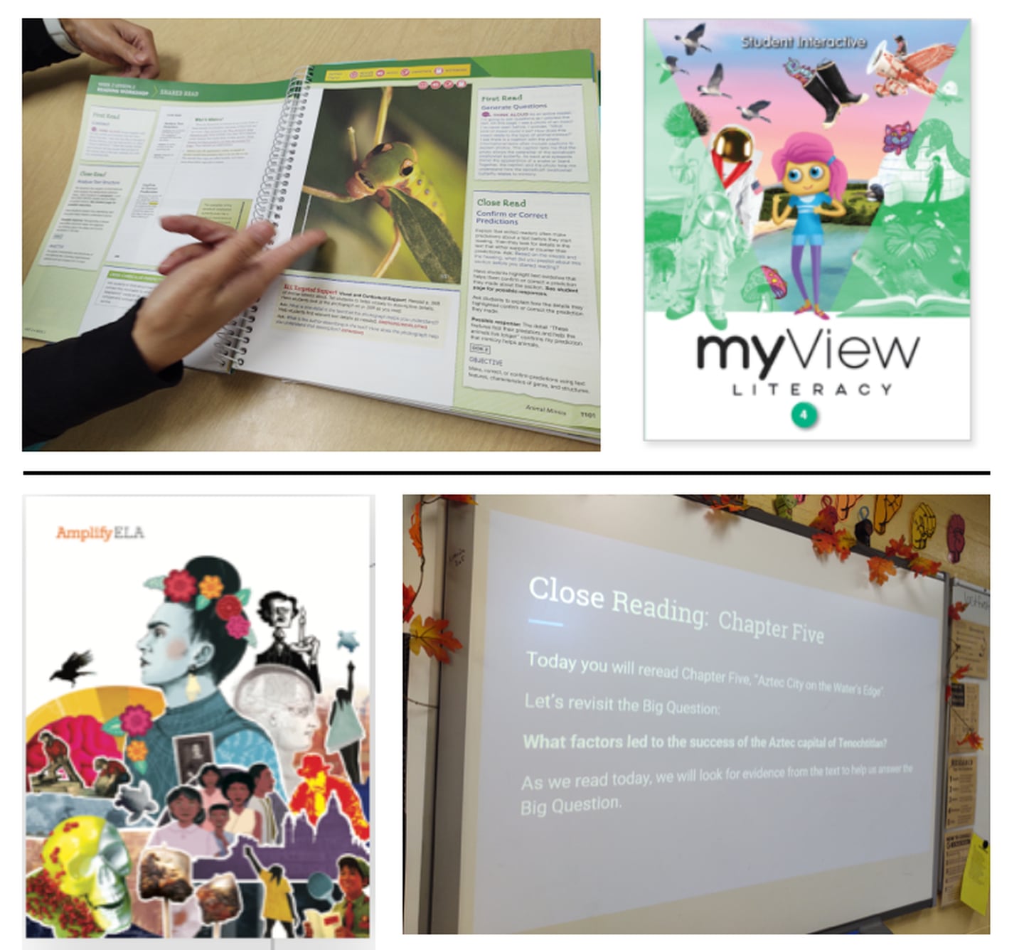 Snapshot look at the two curriculum being used in the pilot. Above is the Savvas being used in Alicia McPhillips fourth-grade class and below a power-point that is part of the Amplify materials used in Shannon Sherlock's fifth-grade class.