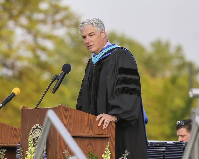 Lyons Township superintendent Dr. Brian Waterman speaks at the Lyons Township High School Graduation ceremony Wednesday, May 28, 2025  in Western Springs.
