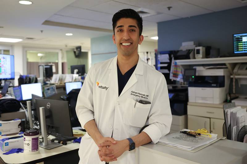 Dr. Adnan Hussain, emergency department doctor at Ascension Saint Joseph-Joliet, poses for a photo on Monday, April 1, 2024 in Joliet.