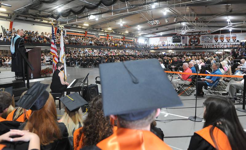 Crystal Lake Central High School Principal Eric Ernd speaks to the crowd on Saturday, May 14, 2022, during the graduation ceremony.