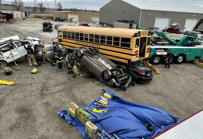 MABAS Division 25 hosted a Vehicle and Machinery Operations Class on Sunday, March 24, 2024 at Senica’s Towing in La Salle. Over the past two weekends 14 firefighters from MABAS 25 departments spent over 40 hours learning the technical aspects of auto extrication and machinery rescue.
Students learned and practiced vehicle stabilization, vehicle safety, victim removal techniques, and hazard recognition. They also learned how to use air tools, hydraulic tools (Jaws of Life), hand tools and battery-operated tools. Students also learned about alternative fuel technologies. Skills learned during this class will have a direct impact on the lives of the patients these responders will come in contact with.
Departments participating in the training were Ottawa Fire Department, Seneca Fire Department, Granville-Hennepin Fire District, Oglesby Fire Department, Wallace Fire Protection District. Class was taught by members of Utica Fire Protection District, Oglesby Fire Department & Wallace Fire Protection District.
The class would not have been possible without the generous support of CIMCO Recycling, Conroy’s Towing, Senica’s Interstate Towing & Auto Salvage Company of Peru