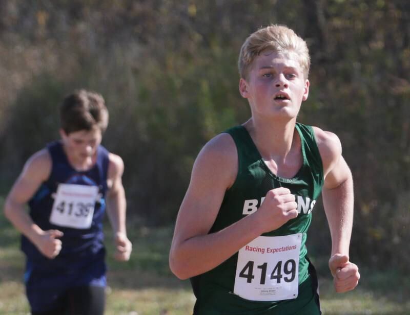 St. Bede's Johnny Brown runs in the Class 1A Regional Cross Country boys race on Saturday, Oct. 22, 2022 at the Seneca FFA Farm in Marseilles.
