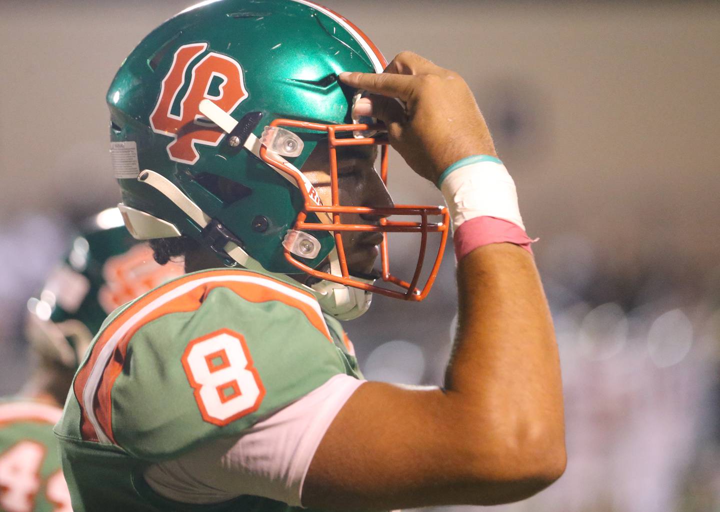 L-P's Marion Persich reacts after loosing to Kaneland on Friday, Oct. 17, 2025 at Howard Fellows Stadium.