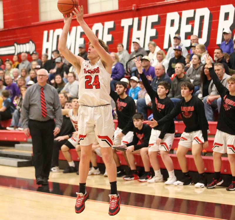 Earlville's Ryan Browder shoots a wide-open shot against Serena on Friday, Feb. 9, 2024 at Earlville High School.