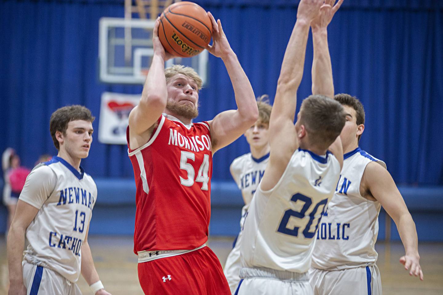 Morrison’s Beau Brackemeyer puts up a shot Monday, Feb. 14, 2022 against Newman.