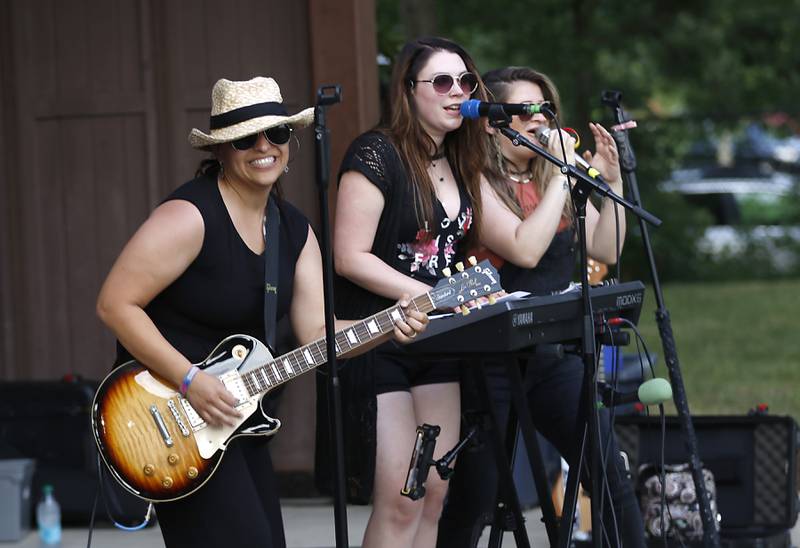 Members of Serendipity sing during the Crystal Lake Park District's Concert in the Park on Tuesday, June 17, 2025, at Main Beach in Crystal Lake. The concert was part of the park district's weekly Tuesday night summer concert series.