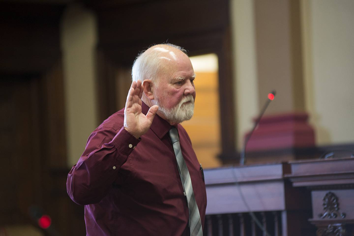 Michael Koppien takes the stand Friday, April 1, 2022 during a challenge to his petition to run for Lee County board.