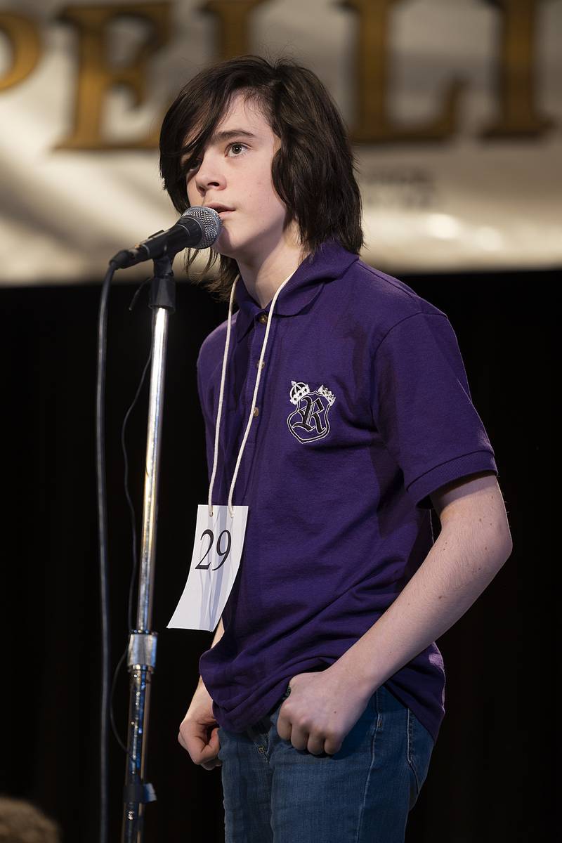 Maxwell Gingras of Reagan Middle School went out on the word solstice in round three Thursday, Feb. 20, 2025, at the Lee/Ogle/Whiteside County Spelling Bee.