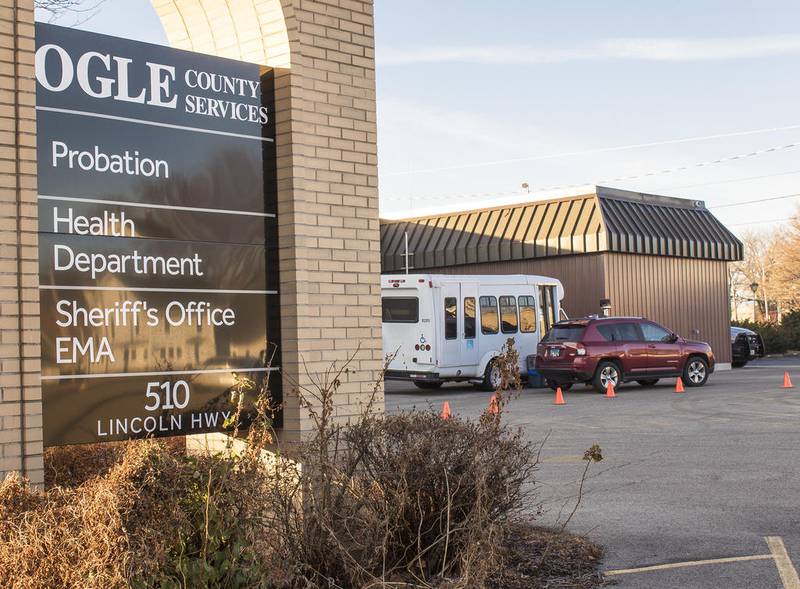 A vehicle sits at the COVID-19 testing site Thursday outside the Ogle County Health Department in Rochelle.