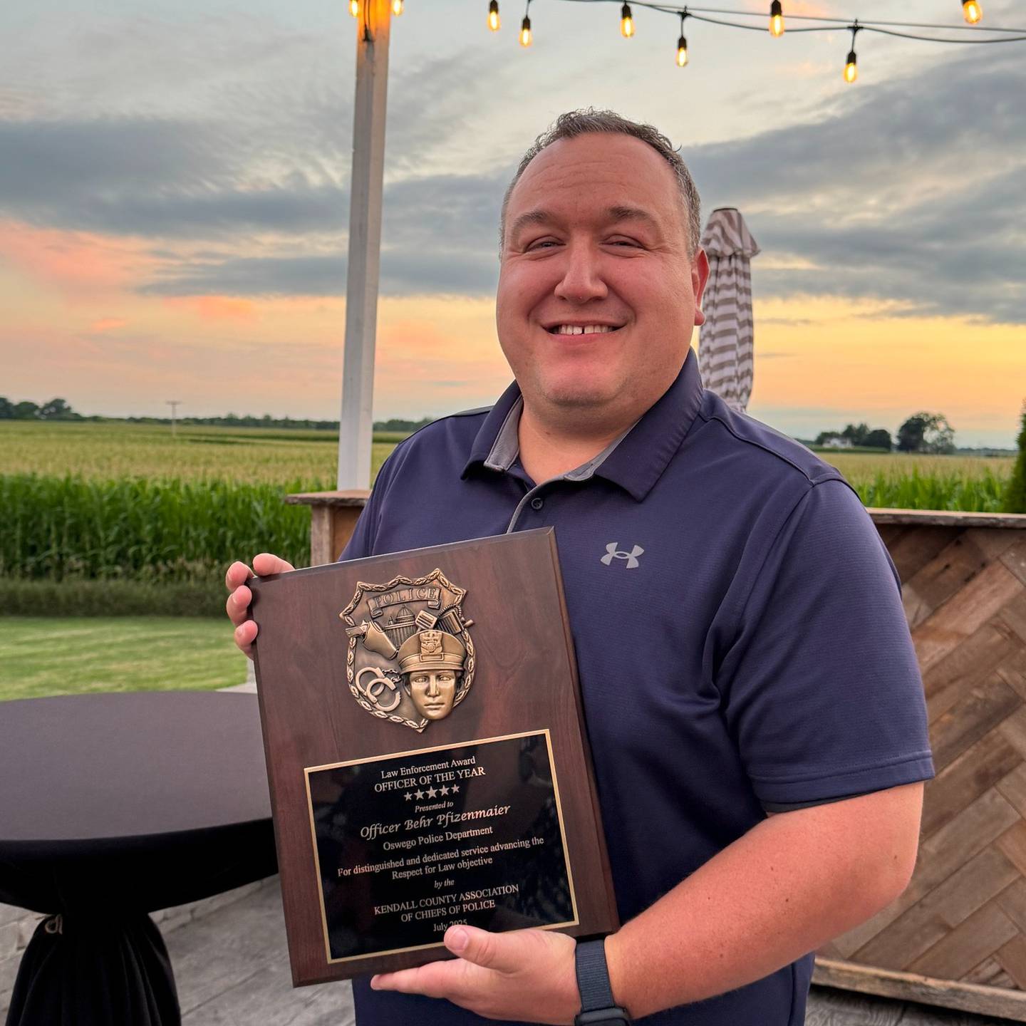 Oswego Police Officer Behr Pfizenmaier was recognized as Officer of the Year at the 40th Annual Respect for Law
banquet on July 18.