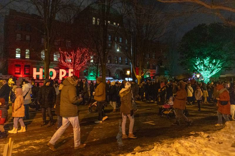 Locals fill the street in downtown Geneva for the Annual Geneva Christmas Walk on Friday, Dec. 5, 2025 in Geneva.