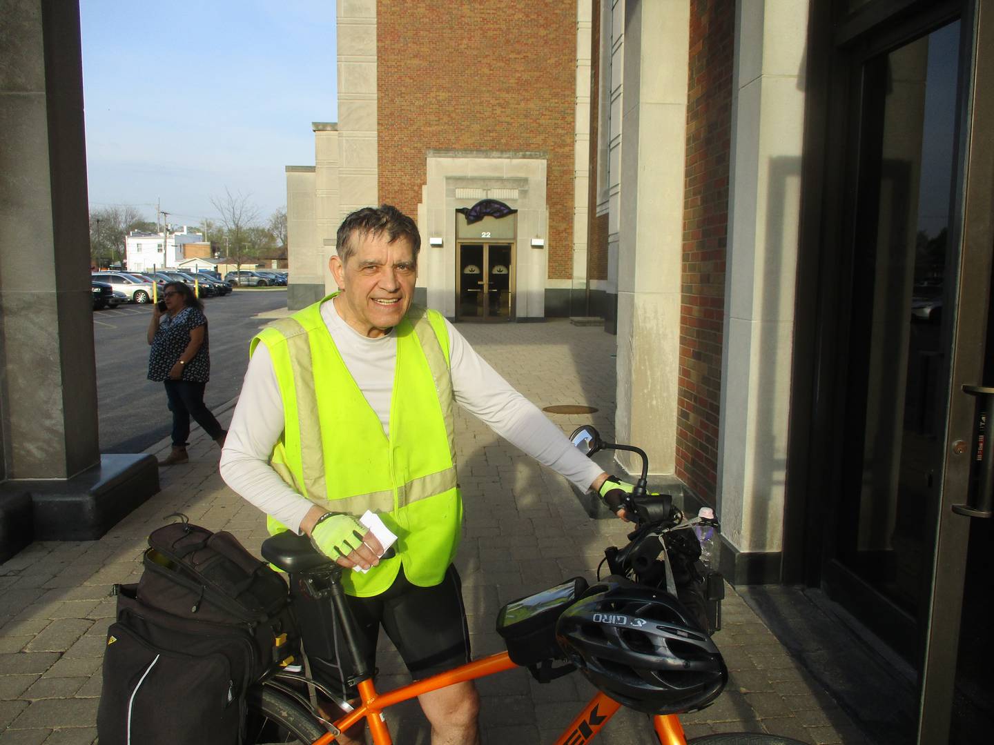 Wally Papciak of Des Plaines rode his bike from Des Plaines to the Cathedral of St. Raymond Nonnatus in Joliet to attend a mass of remembrance for Pope Francis on Thursday. April 24, 2025