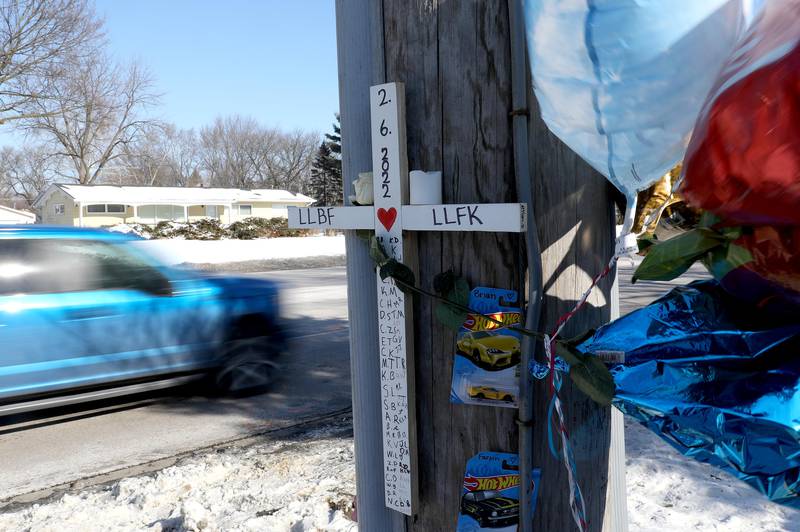 A makeshift memorial has been placed along Fabyan Parkway in Batavia in honor of Brian Froehlich, 18, of the 2N400 block of Colt Drive, Elburn, and Farzin Khamis- Zadegan of the 1200 block E. Wilson St., Batavia, who were killed in the accident in the 700 block of West Fabyan Parkway on Sunday, Feb. 6, 2022.