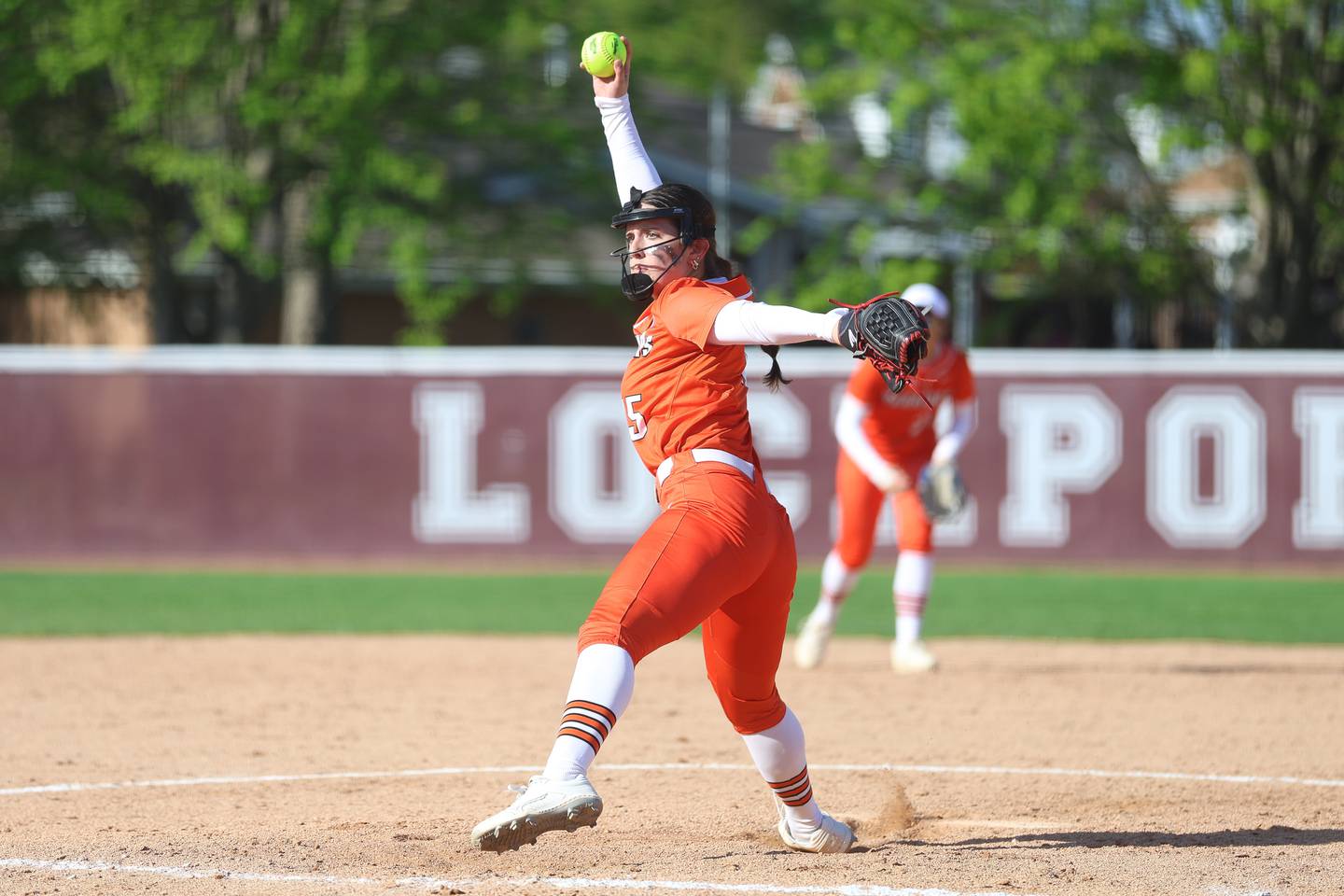 Lincoln-Way West’s Abby Brueggmann delivers a pitch against Lockport on Monday, April 20, 2026 in Lockport.
