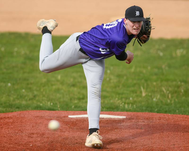 Downers Grove North's Colin Doyle (30) pitches during the game on Monday May 19, 2025, while taking on York High School in Elmhurst.