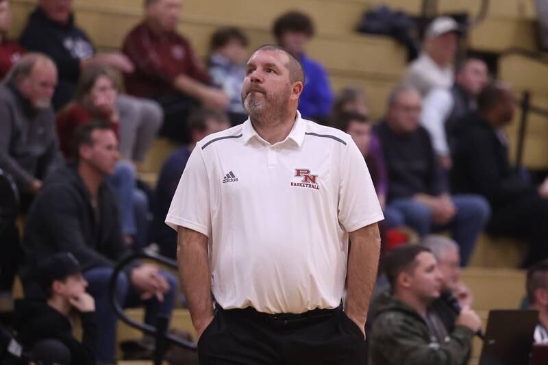 Plainfield North head coach Robert Krahulik during the game against Lockport on Friday, Jan. 3, 2025 in Lockport