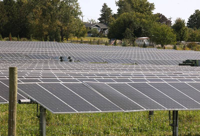 A solar panel development on Bethany Road near Airport Road Wednesday, Sept. 10, 2025, in Sycamore.