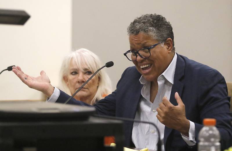 Linda La Roche’s attorney Laura Walker speaks during La Roche’s hearing seeking a new trial on Feb. 26, 2024. La Roche was found guilty in March of 2022 for the murder of Peggy Lynn Johnson-Schroeder in 1999 and was sentenced to life in prison without parole for the murder.