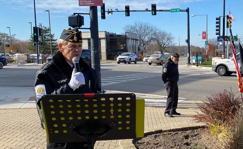 Michael Embrey, U.S. Air Force veteran from DeKalb, led an annual Veterans Day ceremony Saturday, Nov. 11, 2023 in downtown DeKalb. The event was hosted by the DeKalb American Legion Post No. 66.