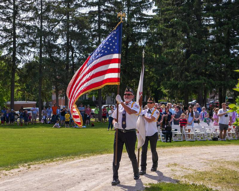 The colors are dismissed at the end of the Memorial Day ceremony held on the Ellwood house lawn in DeKalb on Monday May 30th.