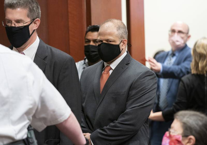 Former Illinois Department of Children and Family Services supervisor Andrew Polovin arrives before a status hearing in Judge Robert Wilbrandt's courtroom on Wednesday, April 28, 2021, at the McHenry County courthouse in Woodstock. Polovin supervised DCFS caseworker Carlos Acosta, who was assigned to the AJ Freund case.