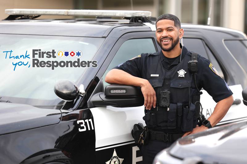 DeKalb Police Sgt. Raynaldo Hernandez prepares to start his shift Thursday, April 11, 2024, behind the DeKalb Police Department.