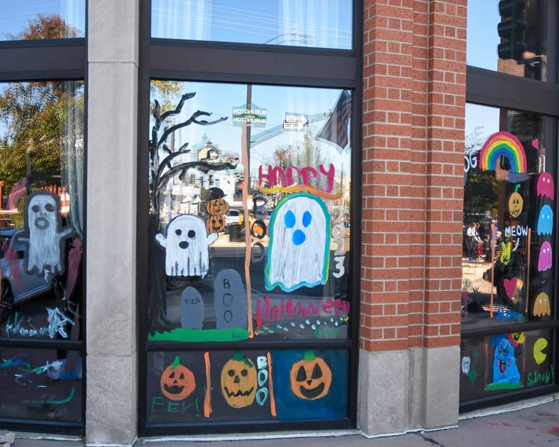 Many windows were painted downtown Downers Grove during the during the Halloween Window painting event on Saturday Oct. 21, 2023.