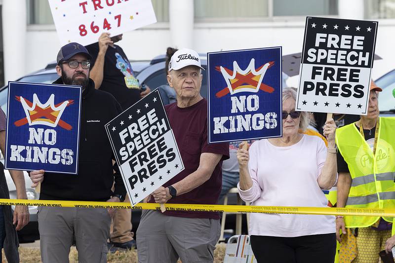 Championing freedom of speech and the press, protesters show up in droves Saturday, Oct. 18, 2025, in Sterling.