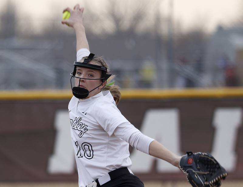 Huntley’s Jori Heard throws a pitch during a non-conference softball game Thursday March 17, 2022, between Huntley and Fremd at Huntley High School.