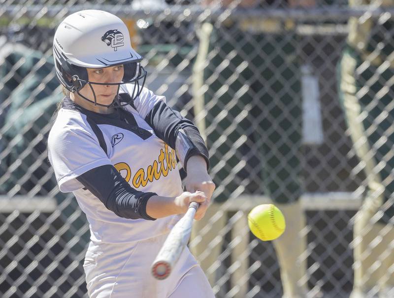 Putnam County's Gabby Doyle makes contact with the ball in a game against St.Bede on April 8, 2023 at St. Bede Academy.