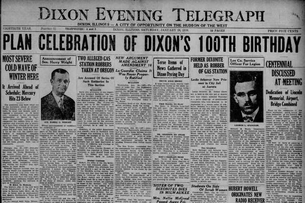 A bone-chilling cold snap, Dixon’s 100th and more historical covers from January 18