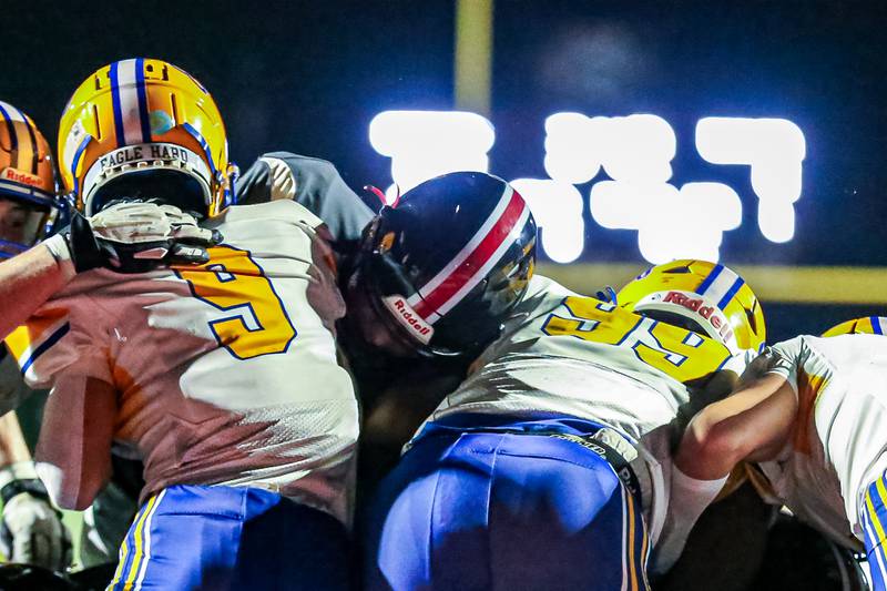 Lincoln Way Central's Michael Kuehl (13) crosses the goalline for a touchdown during football game between Sandburg at Lincoln Way Central.  Sept 22, 2023.