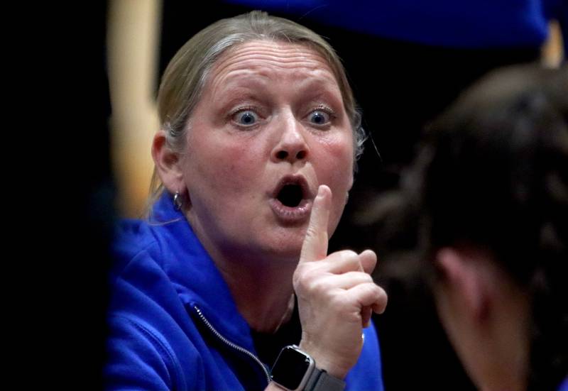 Geneva’s Head Coach Sarah Meadows guides the Vikings against Crystal Lake South in girls IHSA Class 3A Sectional Championship basketball on Thursday, Feb. 26, 2026, at Crystal Lake Central High School in Crystal Lake.
