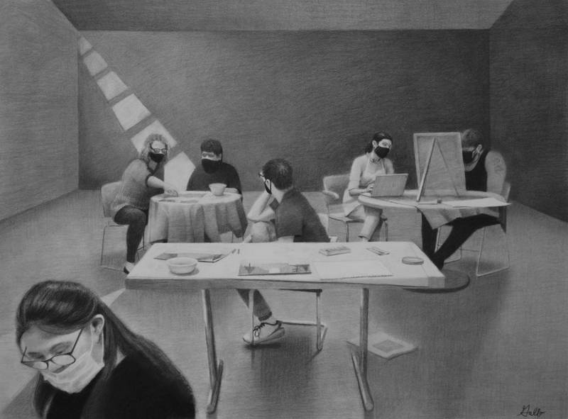 Art Lab by Kathleen Gallo 24x30 Charcoal