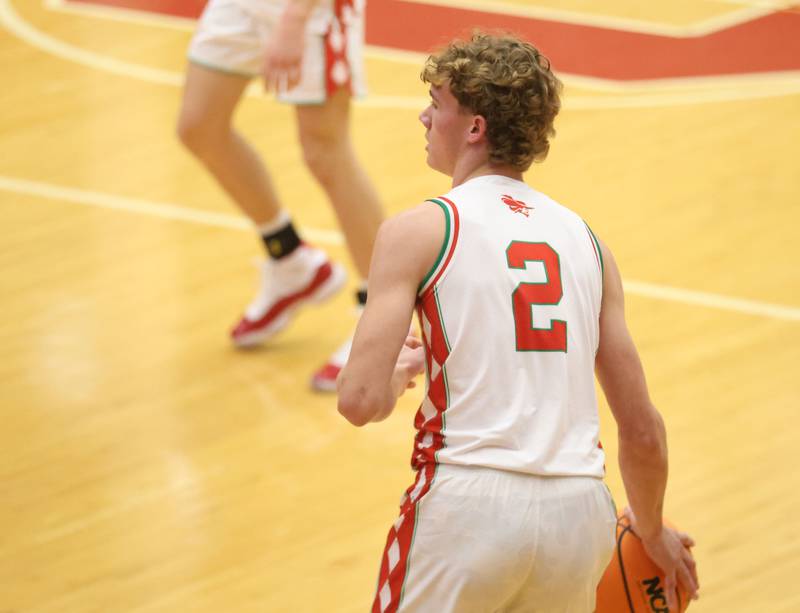 L-P's Reagan Doerr looks to pass the ball off during the Dean Riley Shootin' The Rock Thanksgiving Tournament on Monday Nov. 24, 2025 in Kingman Gymnasium at Ottawa High School.