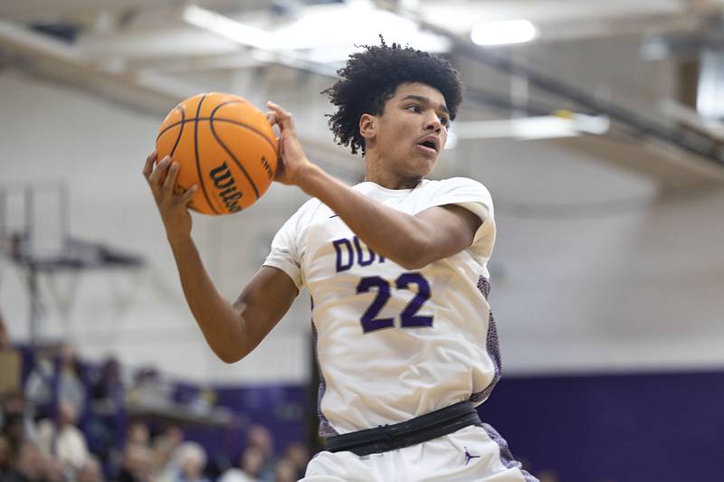 Dixon’s Xavion Jones hauls in a pass against Stillman Valley Friday, Jan. 9, 2026.