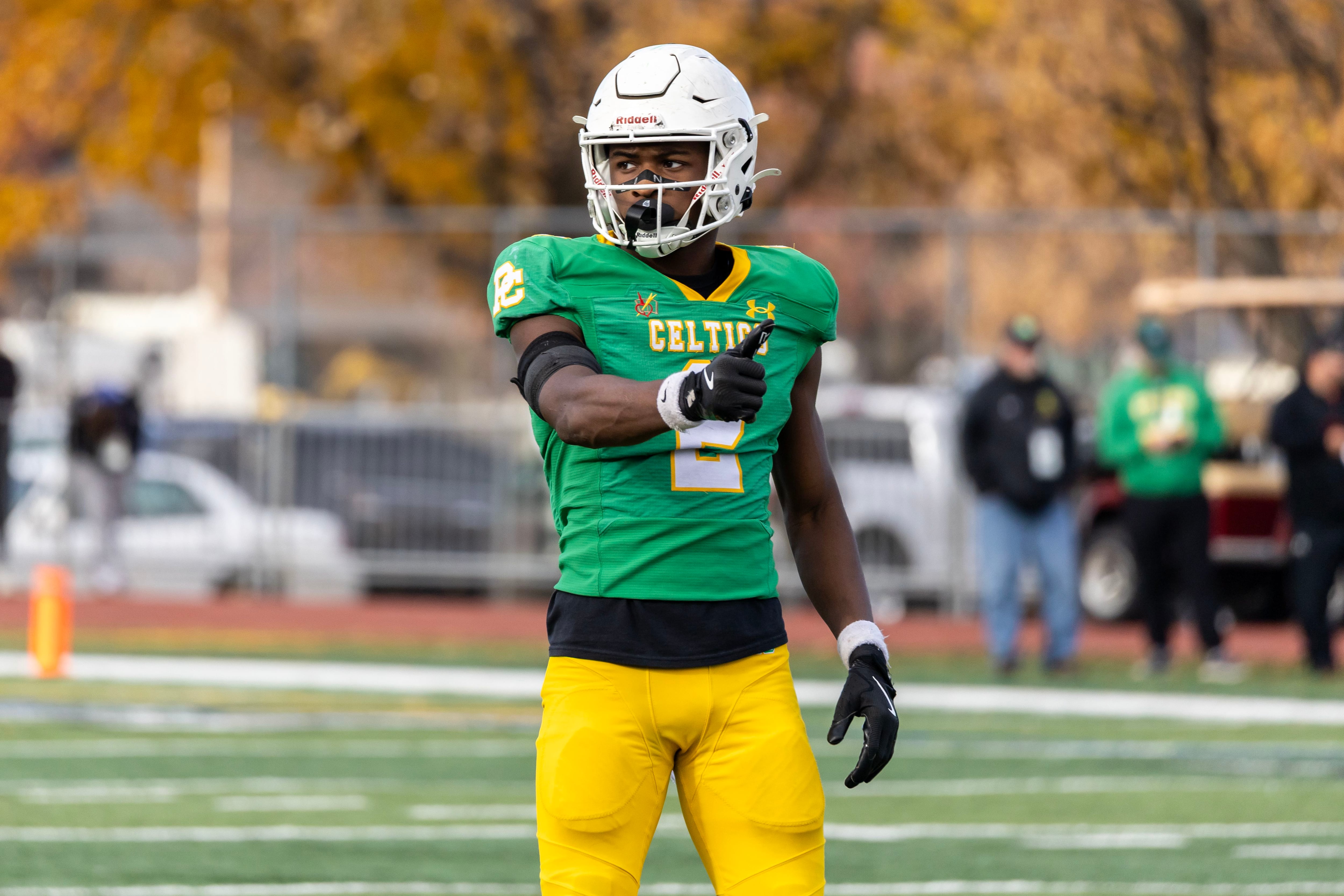 Providence's Xavier Coleman gives the ref a thumbs-up during a 5A varsity football playoff game against Washington at Providence on Nov. 15, 2025.