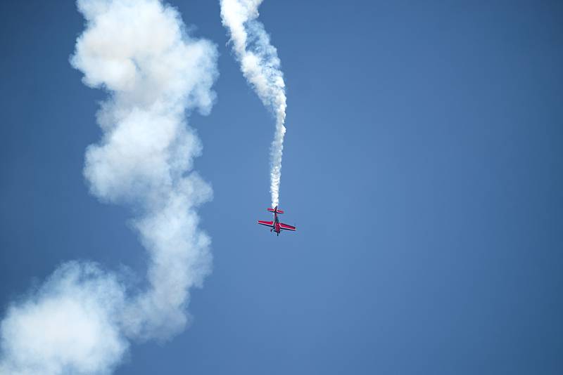 Stunt flier Patty Wagstaff performs for the crowd at the Whiteside County Airport Saturday, July 23, 2022. Wagstaff is a US national aerobatic champion and a member of both the national aviation hall of fame and the international air and space hall of fame.