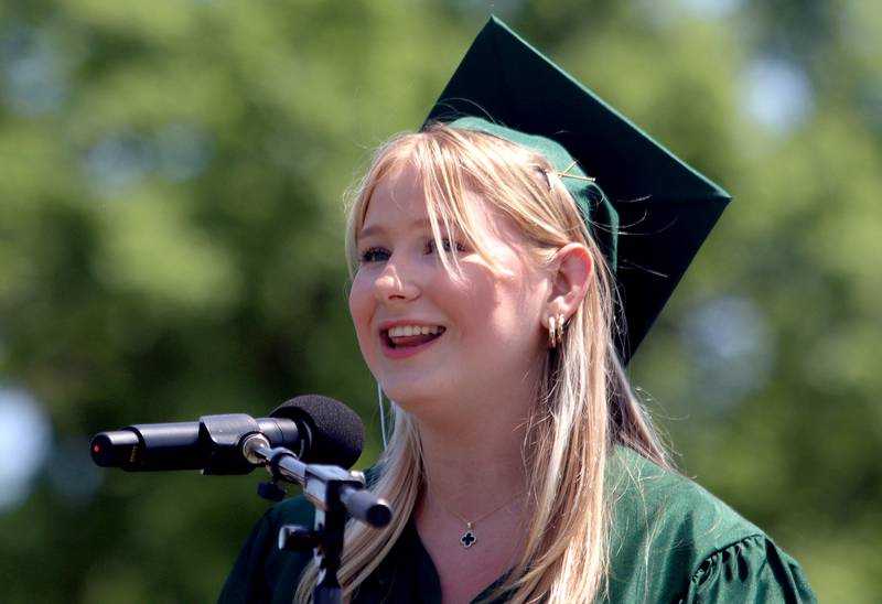 Emerson Graham sings the national anthem as York High School held its graduation at the school in Elmhurst on Sunday.