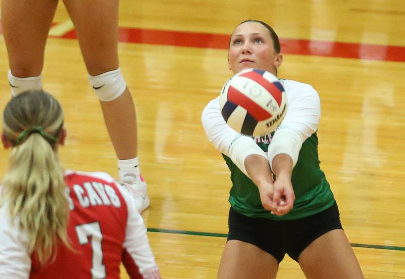L-P libero Karmen Piano returns a serve from Princeton on Tuesday, Aug. 26, 2025 in AJ Sellett Gymnasium at L-P High School.