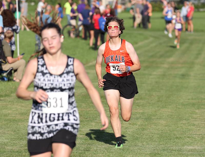 DeKalb’s Maret Siblik finishes in the girls varsity race Tuesday, Sept. 2, 2025, during the Sycamore Cross Country Invitational at Northern Illinois University in DeKalb.