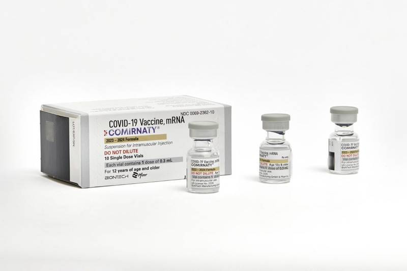 This photo provided by Pfizer in September 2023 shows single-dose vials of the company's updated COVID vaccine for adults. U.S. regulators have approved updated COVID-19 vaccines from Pfizer and Moderna, shots aimed at revving up protection this fall and winter. The Food and Drug Administration's decision Monday, Sept. 11, 2023 is part of a shift to treat fall COVID-19 vaccine updates much like getting a yearly flu shot.