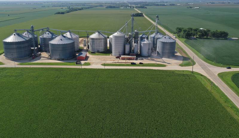 An aerial view of a future solar farm located at the intersection of Illinois Route 89 and 1800 North Road on Thursday, Aug. 14, 2025 north of Ladd. On Tuesday,  the Bureau County Board approved an outside counsel to file a consent order to settle with two solar farms located just north of the Village of Ladd near Ladd Elevator. The full board will likely vote to approve the project at the September meeting.