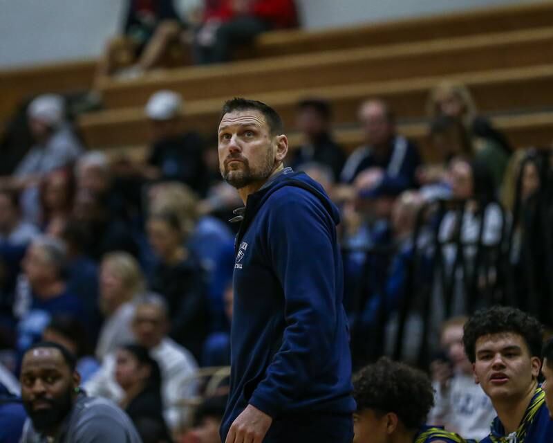 Leyden's head coach Bill Heisler during basketball game between Leyden at Downers Grove South. Feb 9, 2024.