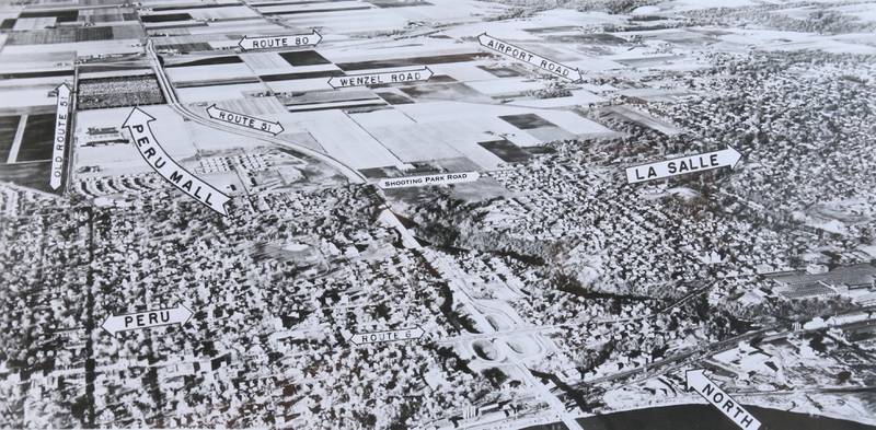 An aerial view of Peru before the Peru Mall was built in the early 1970's.