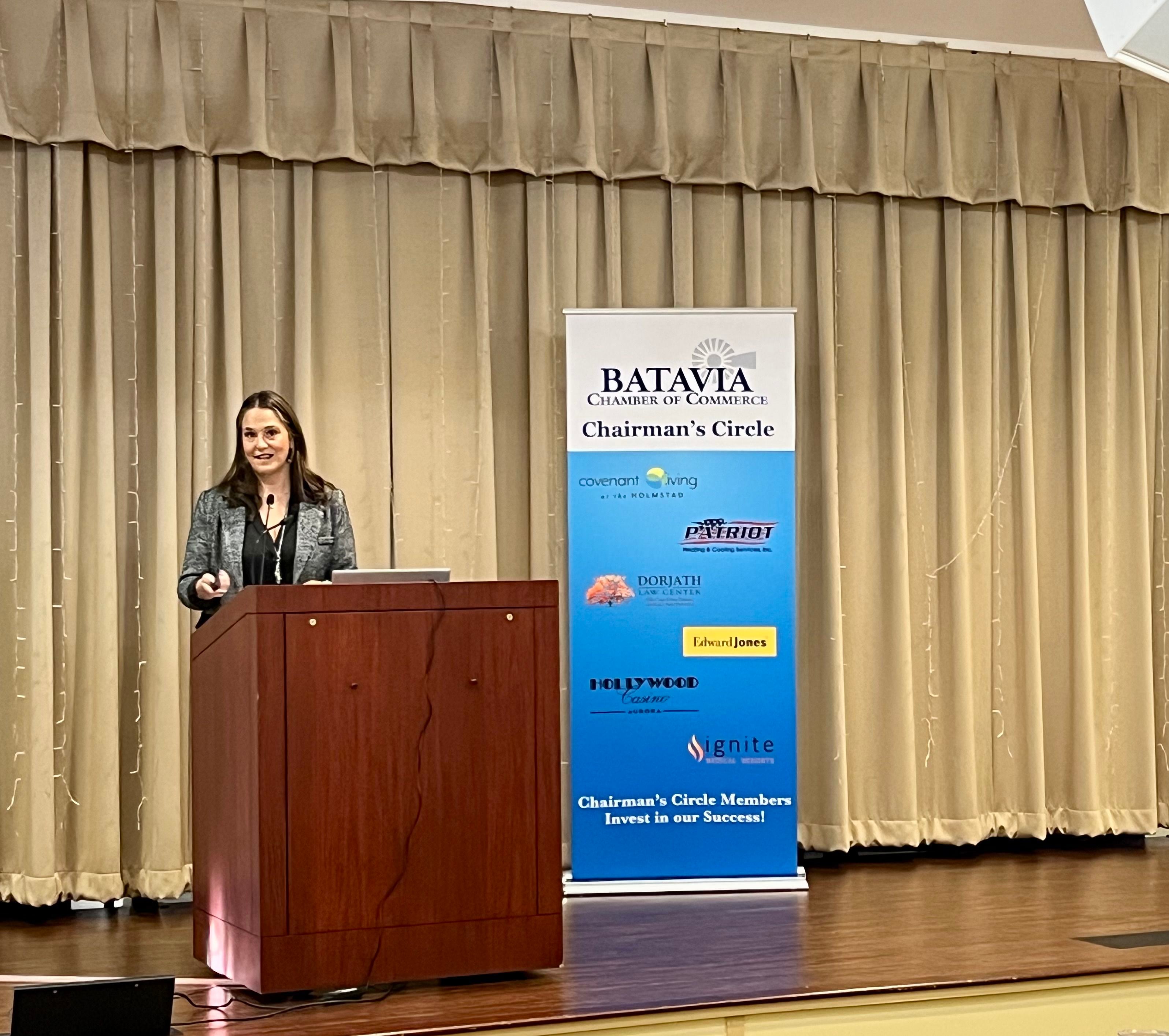 Batavia Park District executive director Allison Niemela speaks during the 