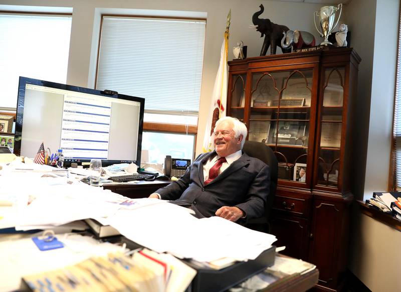 Kane County Clerk Jack Cunningham, who is running for re-election against challenger Douglas Warlick, waits out an IT issue regarding the election results from his Geneva office after the polls closed for the General Primary Election on Tuesday, June 28, 2022.