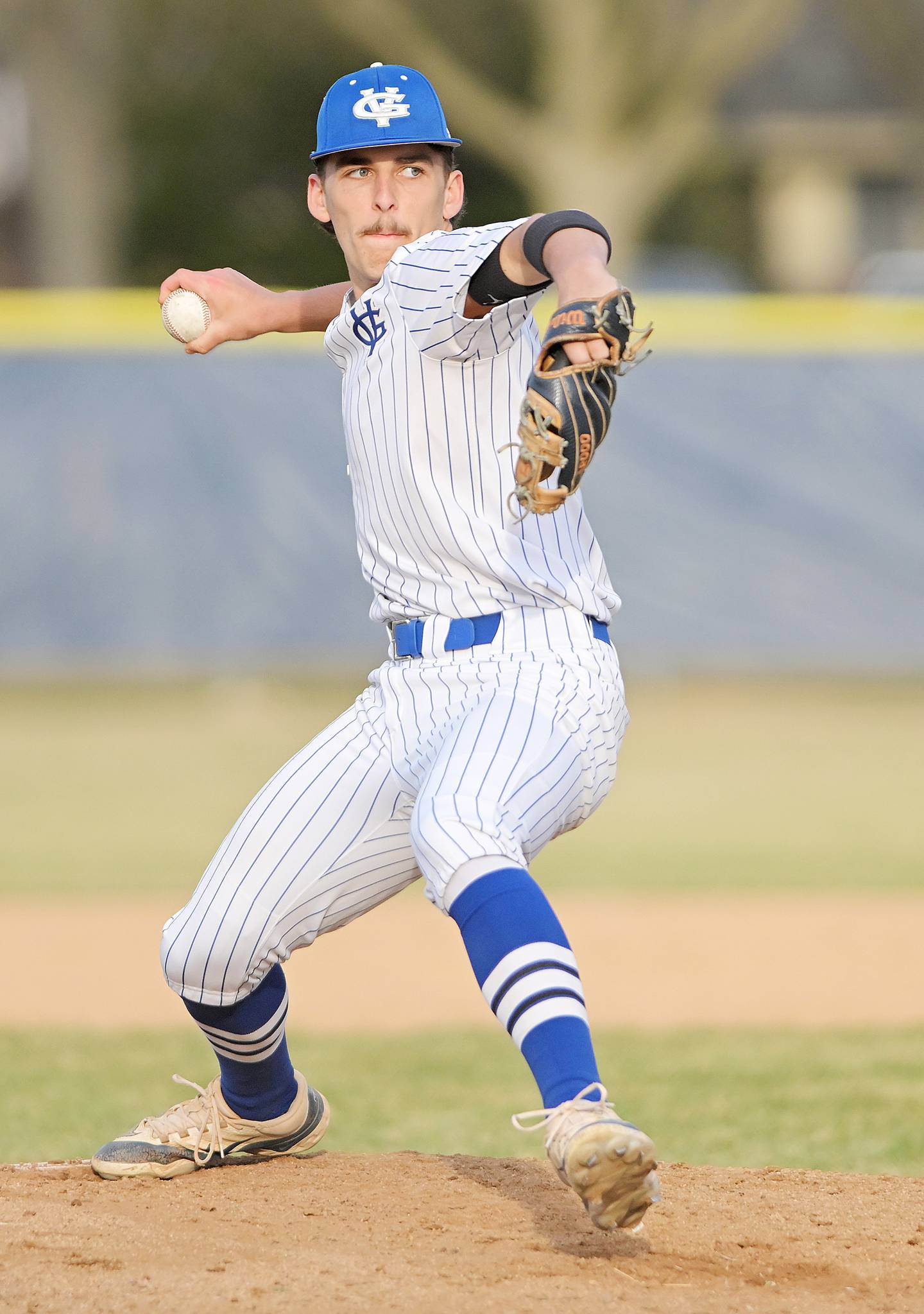 Geneva’s Blake Kopec pitches in relief against Glenbard West in a baseball game in Geneva on Wednesday, Mar. 25, 2026.