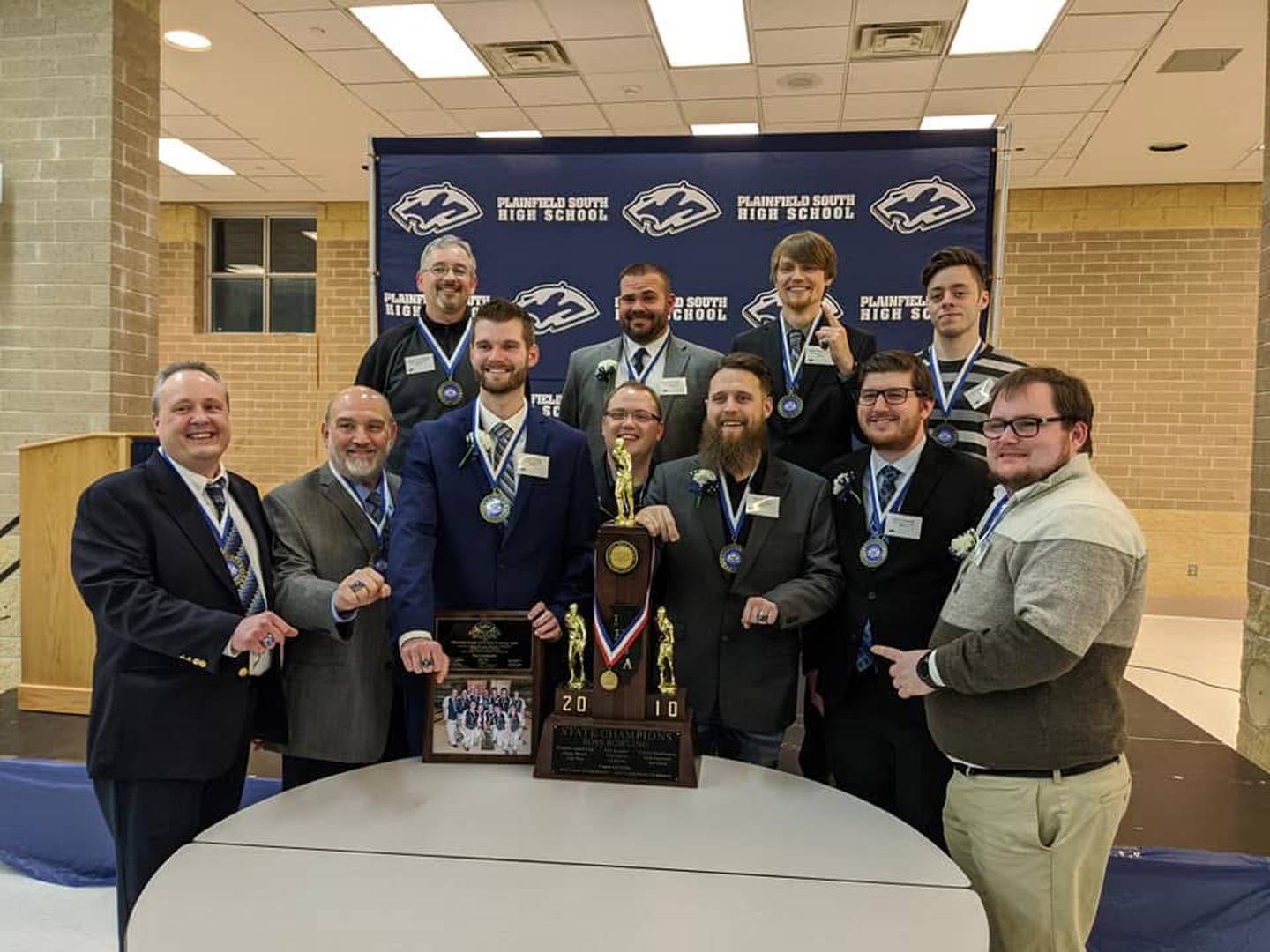 Jeff Bailey (far left) with the 2010 Plainfield South boys bowling state championship team.