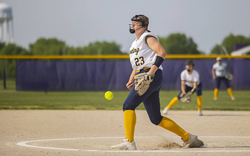Sterling’s Sienna Stingley throws a pitch against Boylan Tuesday, May 23, 2023 during a class 3A regional semifinal game in Belvidere.